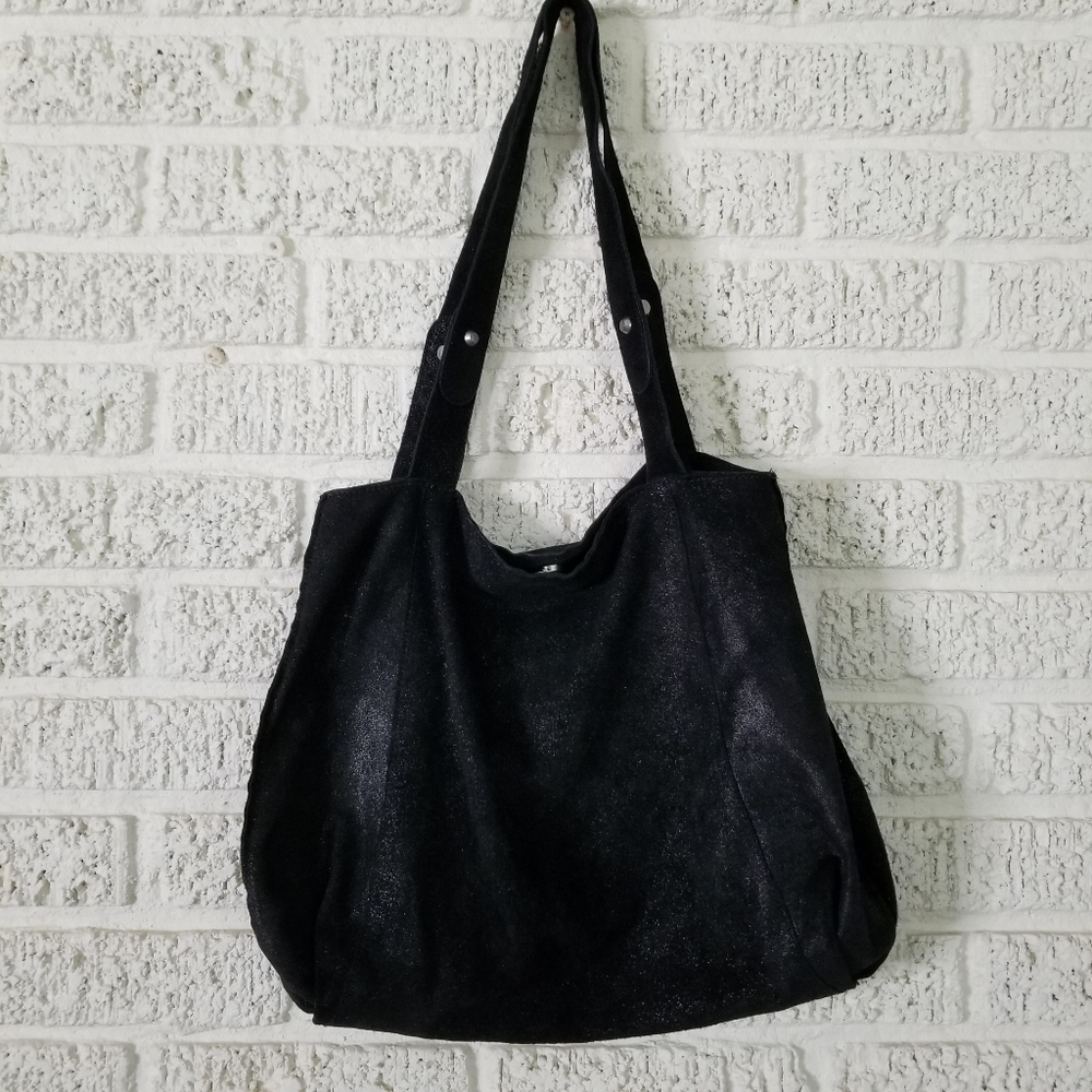 Banana Republic Black Metallic Leather Suede Tote